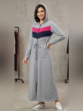 Dress Cotton Women's Gray And Blue Hooded Robe Size M